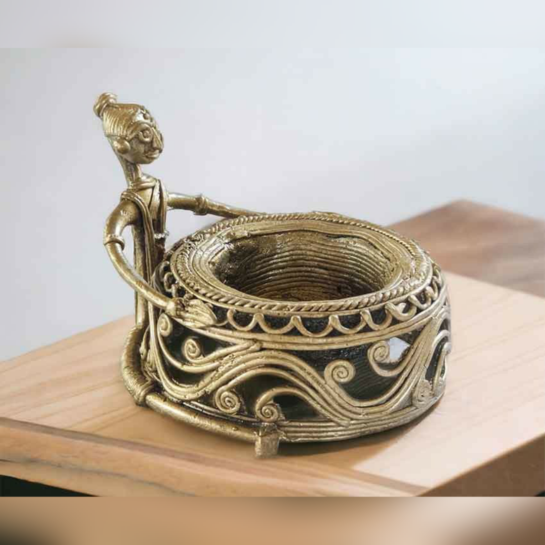 Bengal Dokra Brass Lady Candle Holder