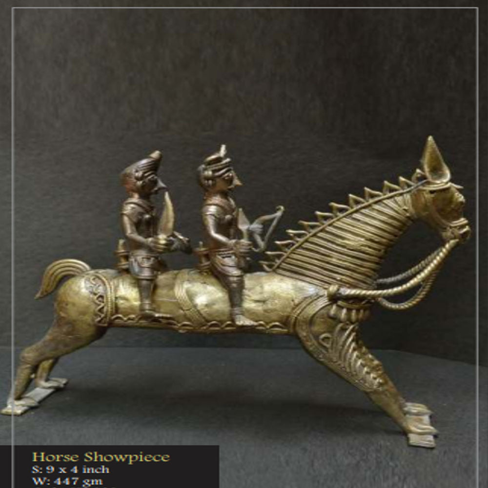 Bengal Dokra Men Riding Horse Show Piece