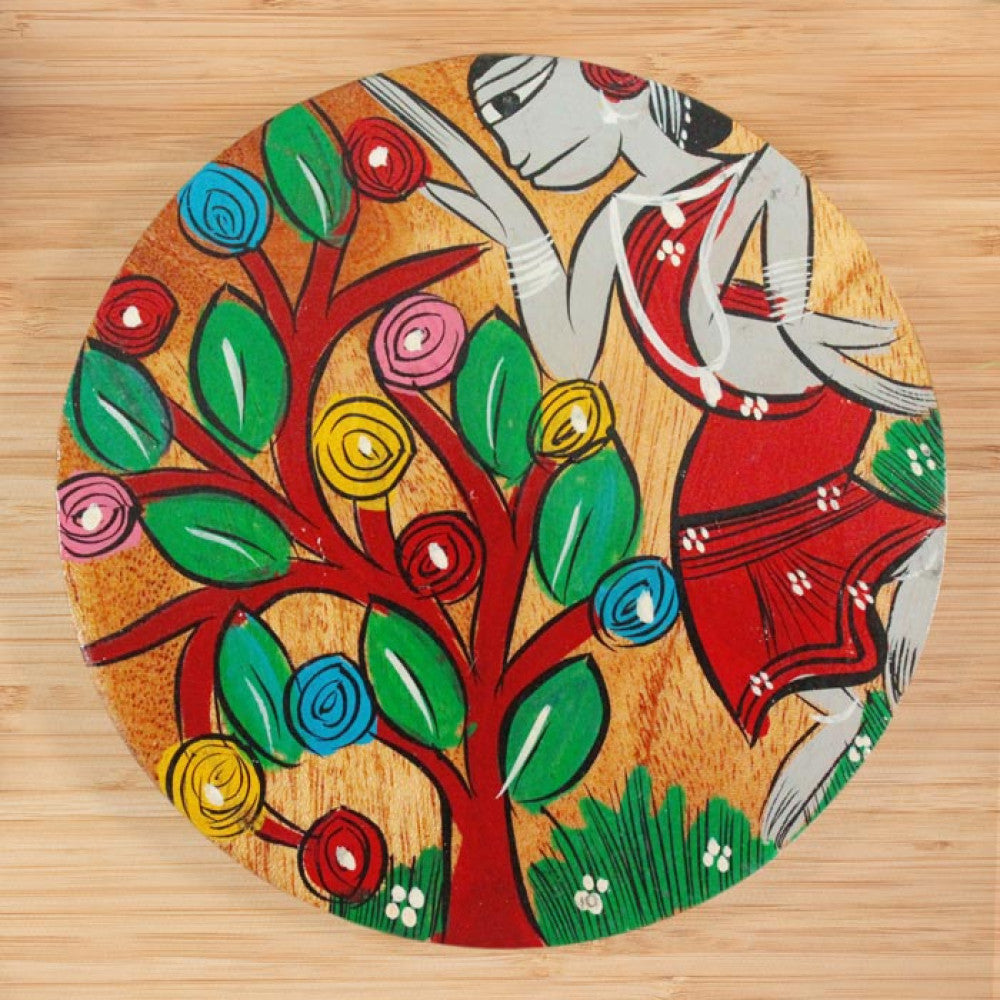 Bengal Pattachitra Wooden Coasters Dance (4pcs)