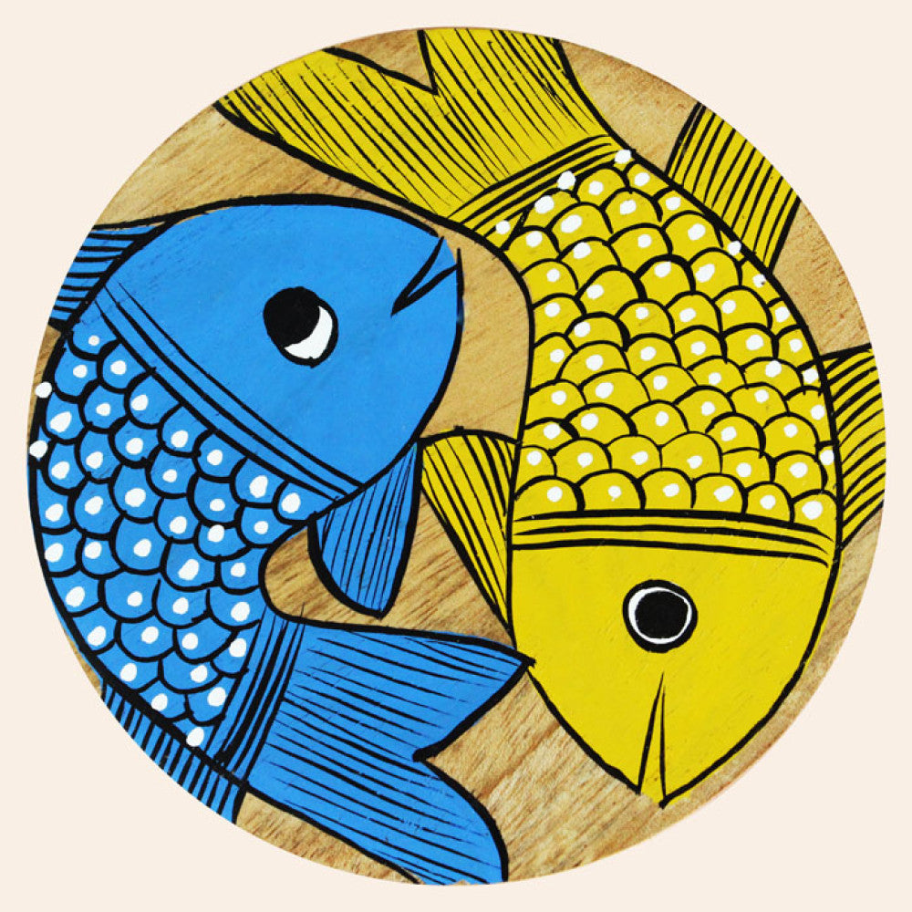 Bengal Pattachitra Wooden Coasters Fishes (4pcs)