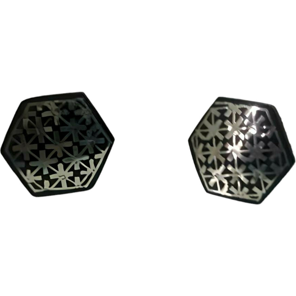 Bidriware Craft Cufflinks with Intricate Inlay Design