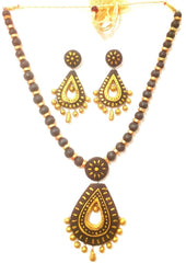 Black And Golden Bankura Panchmura Terracotta Craft Necklace Jewellery Set