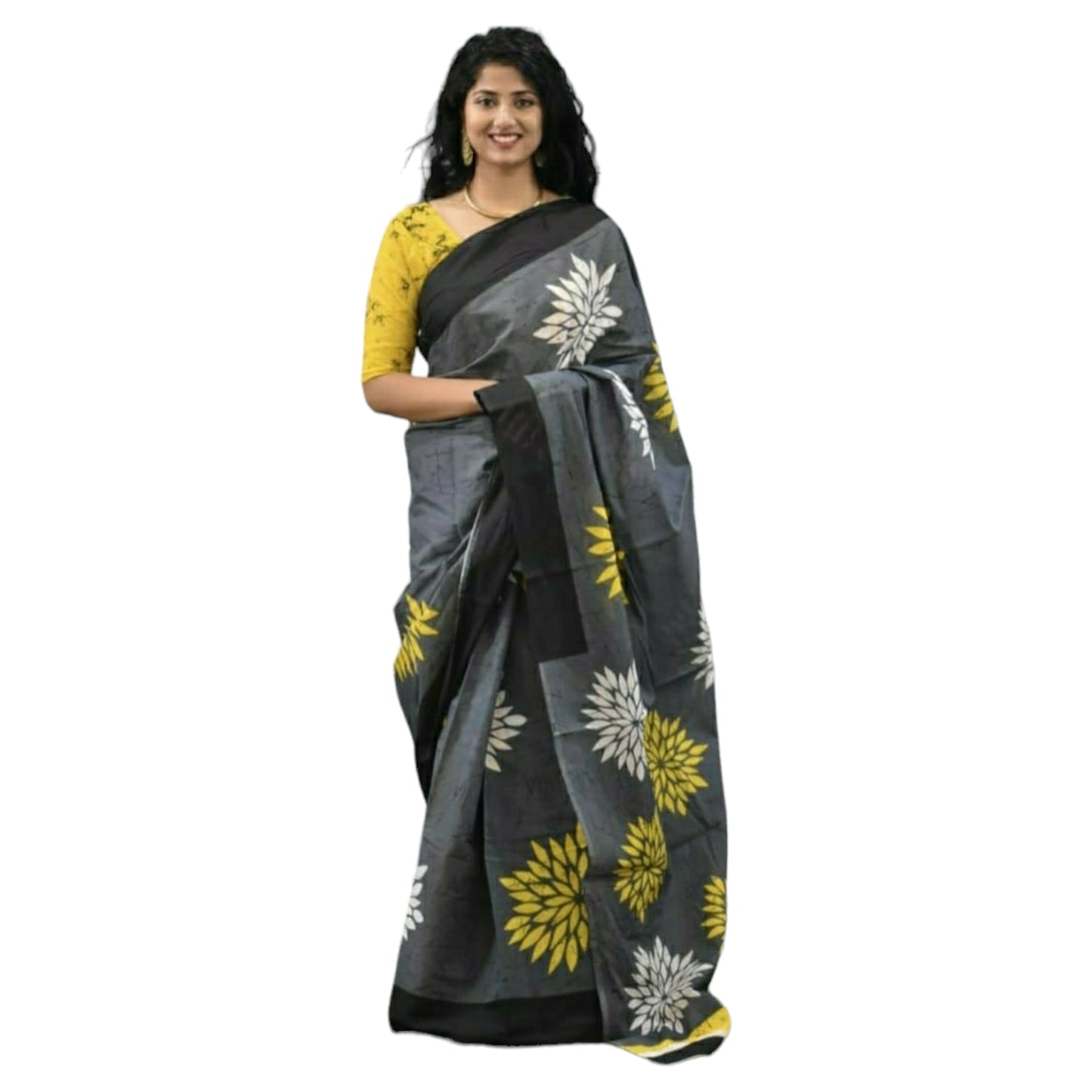 Black and Yellow colour Bagru Print Saree