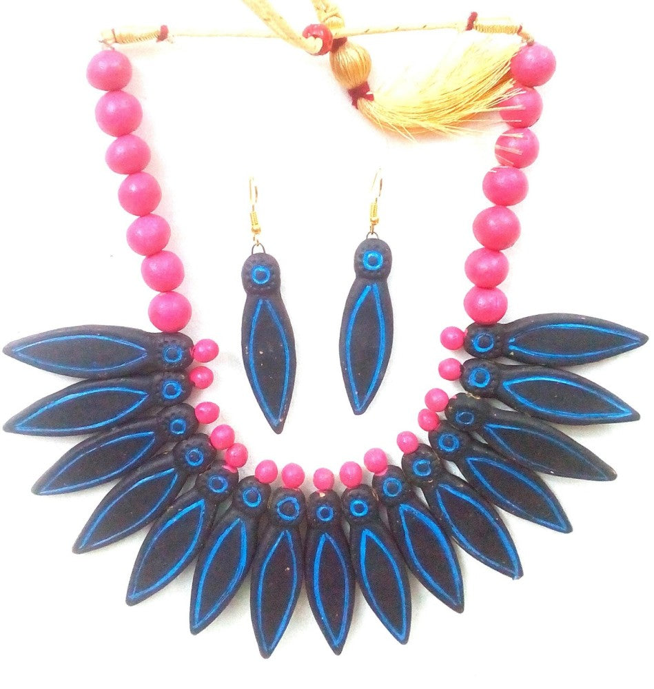 Black Bankura Panchmura Terracotta Craft Necklace Jewellery Set