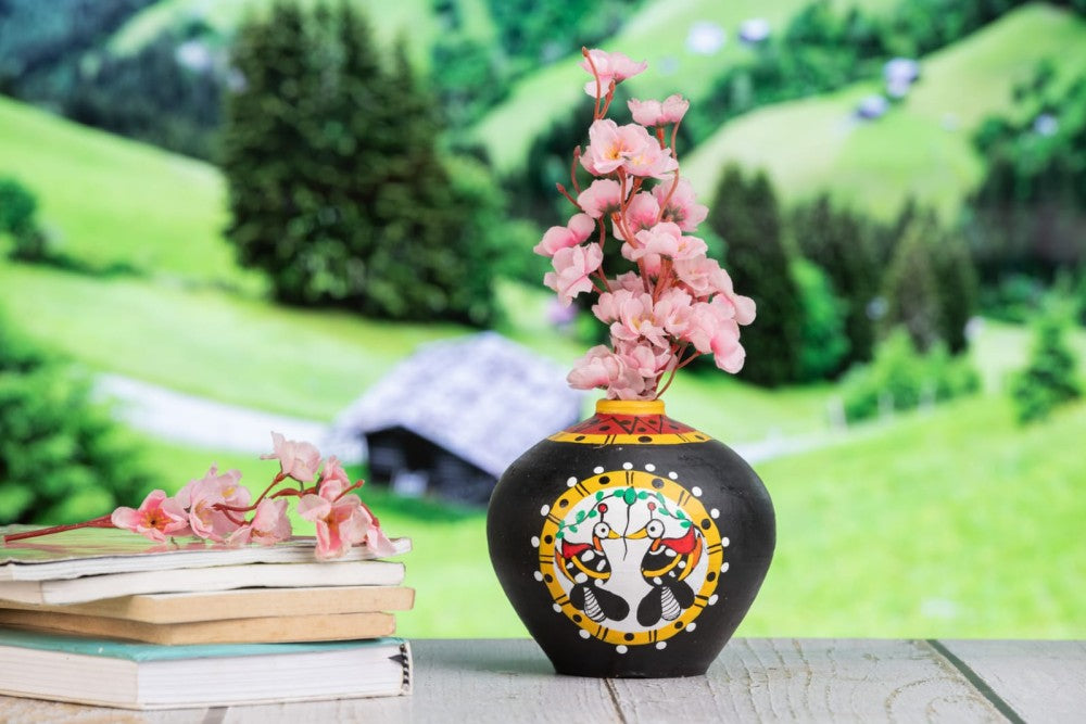 Black Bird design Terracota vase