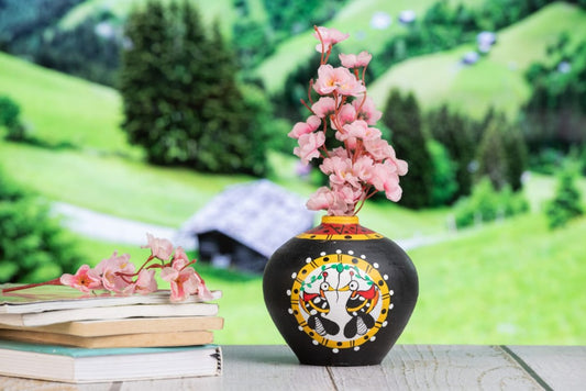 Black Bird design Terracota vase