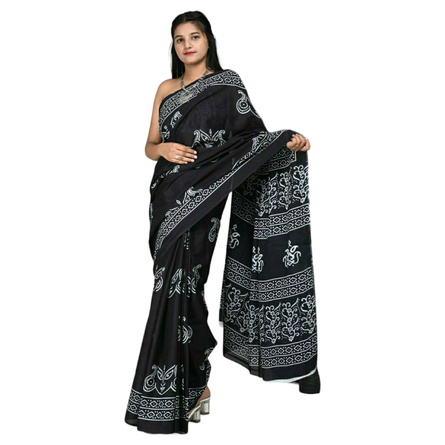 Black Colour Bagru Print Saree