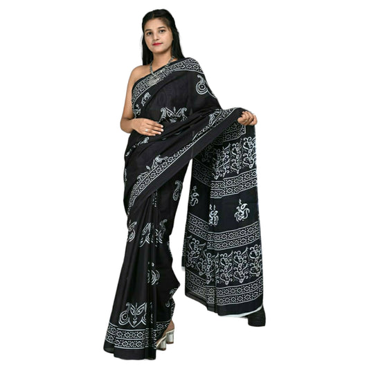 Black Colour Bagru Print Saree