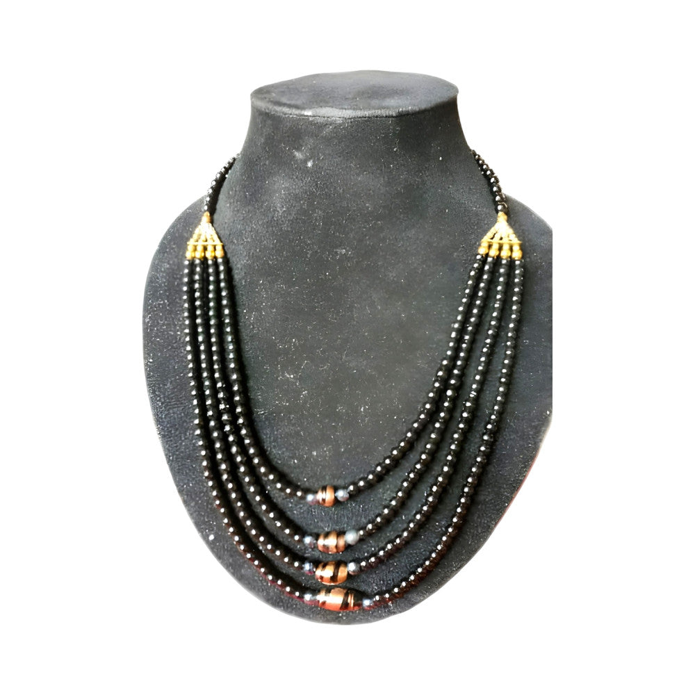 Black Glass Beads 4 Line Necklace Set