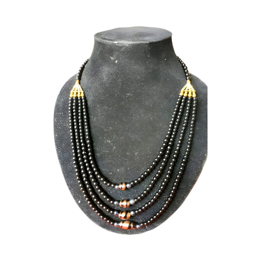 Black Glass Beads 4 Line Necklace Set