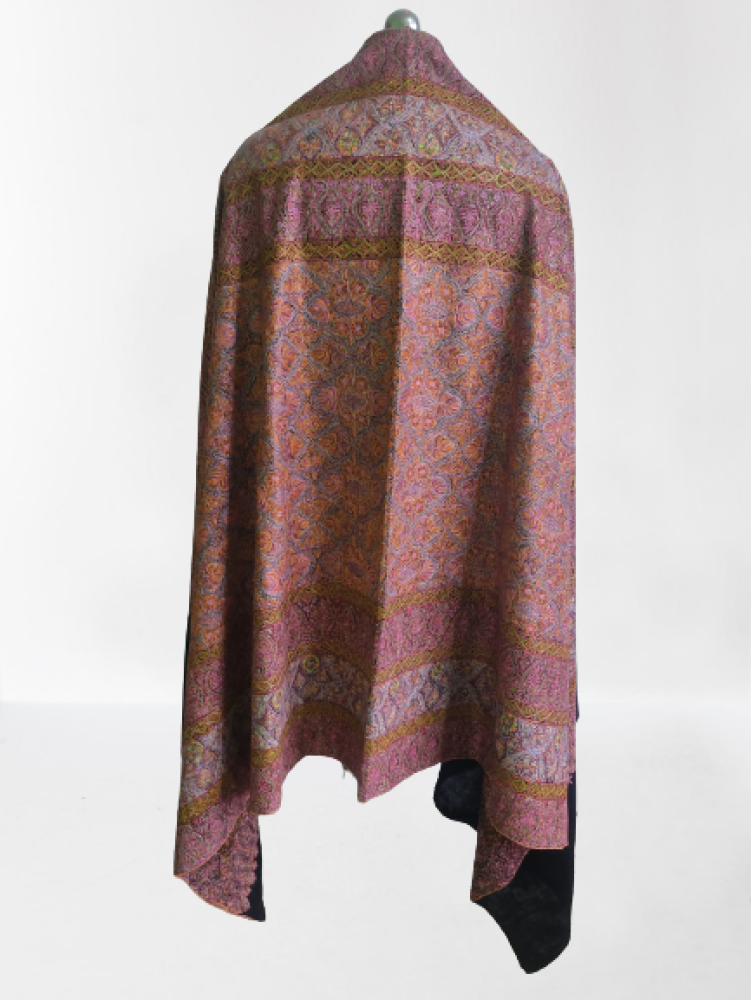 Black & Orange Floral Prints Kani Shawl