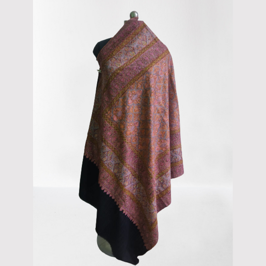 Black & Orange Floral Prints Kani Shawl