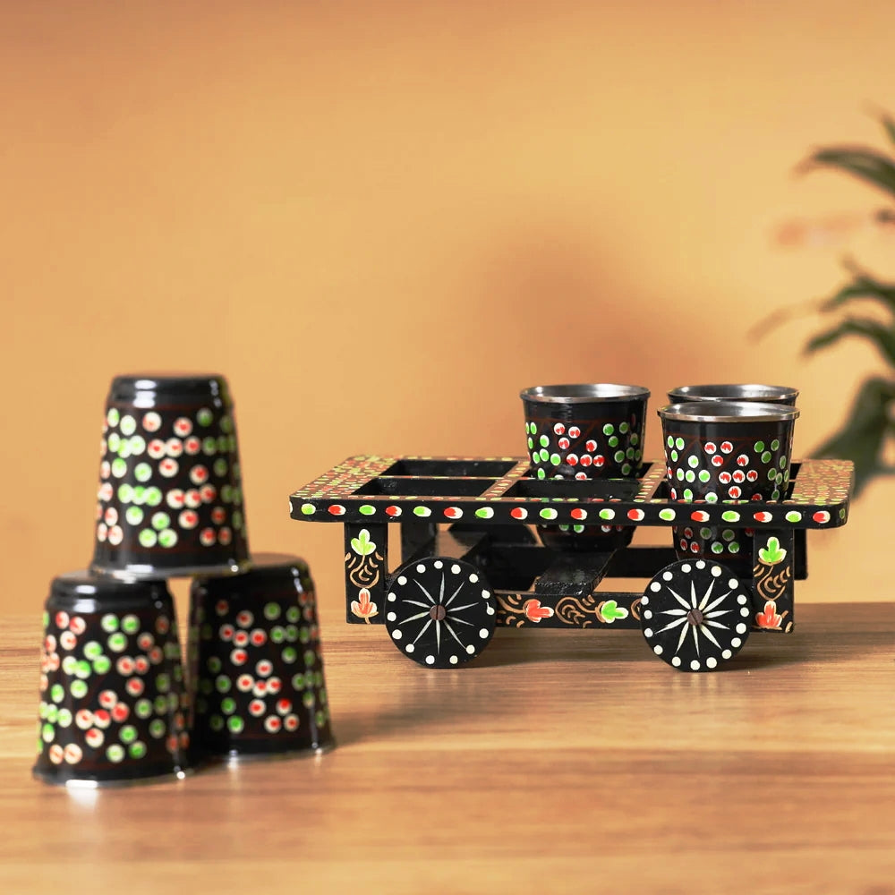 Black Thela Gadi Kettele & Glasses Set