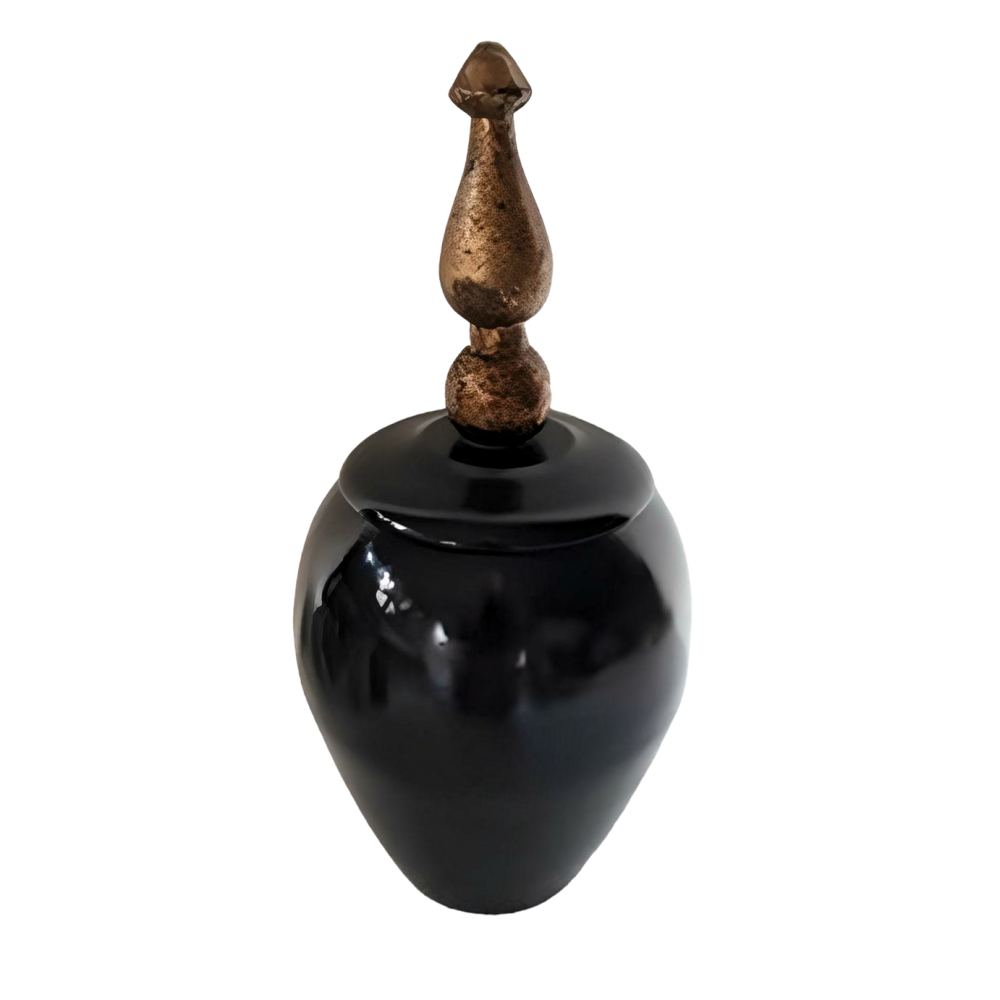 Black With Golden Plain Wooden Jar