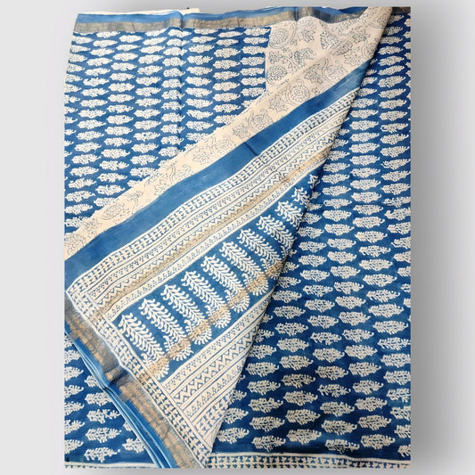 Block Print Blue & White Saree
