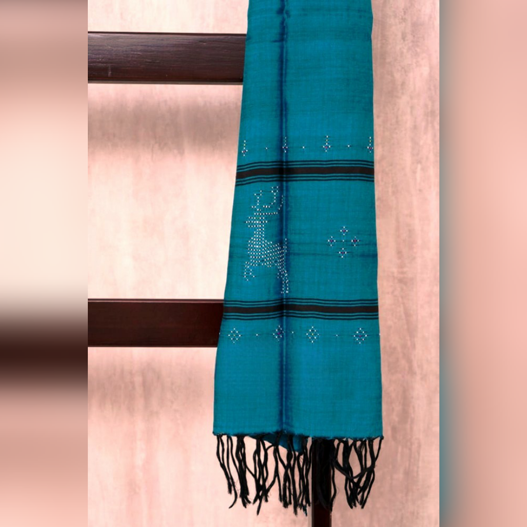 Blue Dupatta with Black Strips