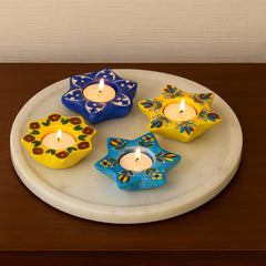 Blue Pottery Assorted Star Tea Light Candle Holders Set Of 4