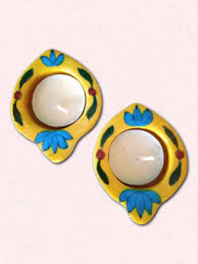 Blue Pottery Assorted Tea Light Candle Holders Set Of Two