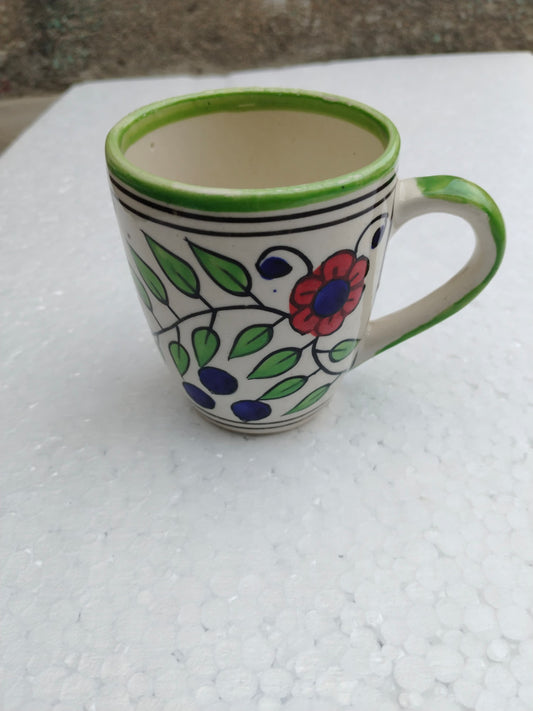Blue Pottery Beautiful Blue And Red Floral Print Bear Mug