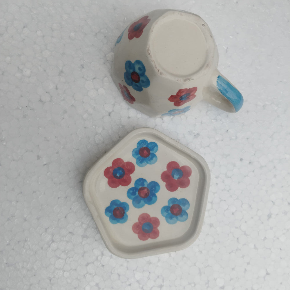 Blue Pottery Beautiful Blue And Red Floral Print Cup Coaster