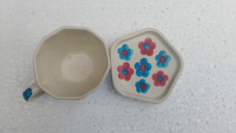 Blue Pottery Beautiful Blue And Red Floral Print Cup Coaster
