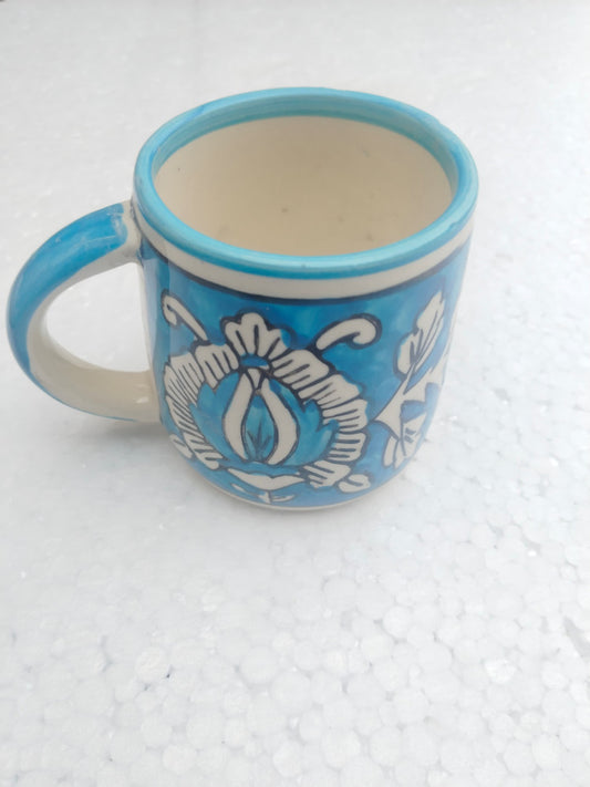 Blue Pottery Beautiful Blue Floral Print Bear Mug
