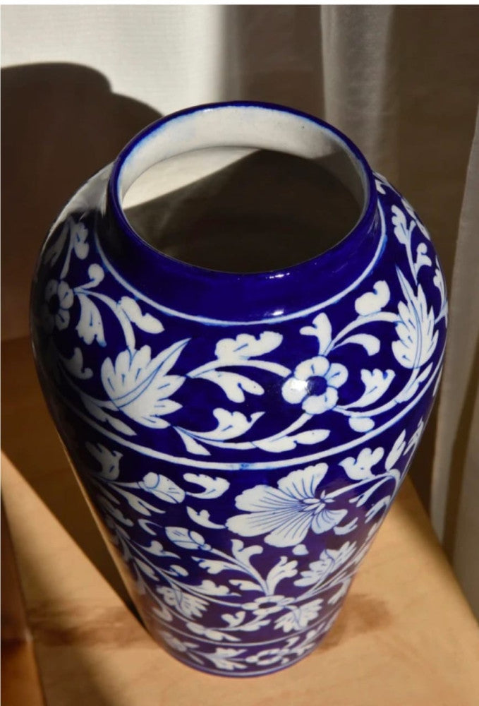 Blue Pottery Beautiful Blue Floral Print Handi Vase