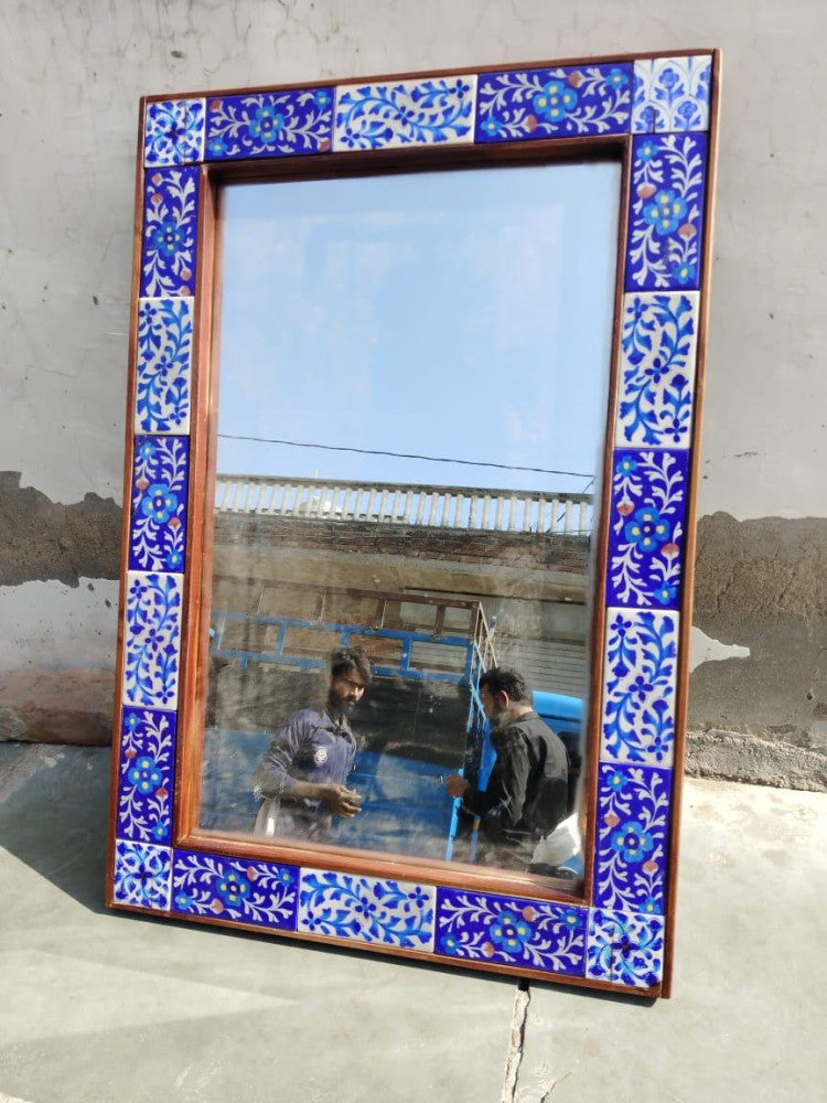 Blue Pottery Beautiful Blue Floral Print Mirror