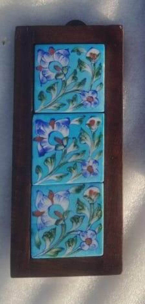 Blue Pottery Beautiful Blue Floral Print Wall Frame