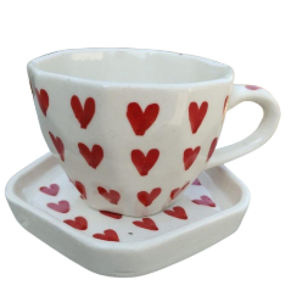 Blue Pottery Beautiful Heart Shape Tea Coster