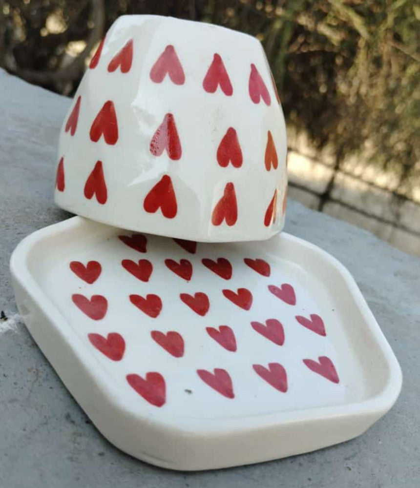 Blue Pottery Beautiful Heart Shape Tea Coster