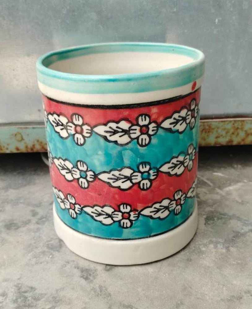 Blue Pottery Beautiful Multicolour Floral Print Vase