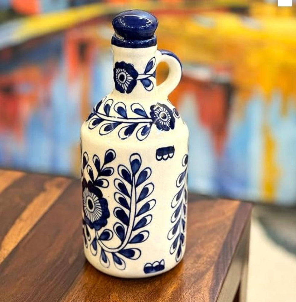 Blue Pottery Beautiful Navy Blue Floral Print Water Bottle