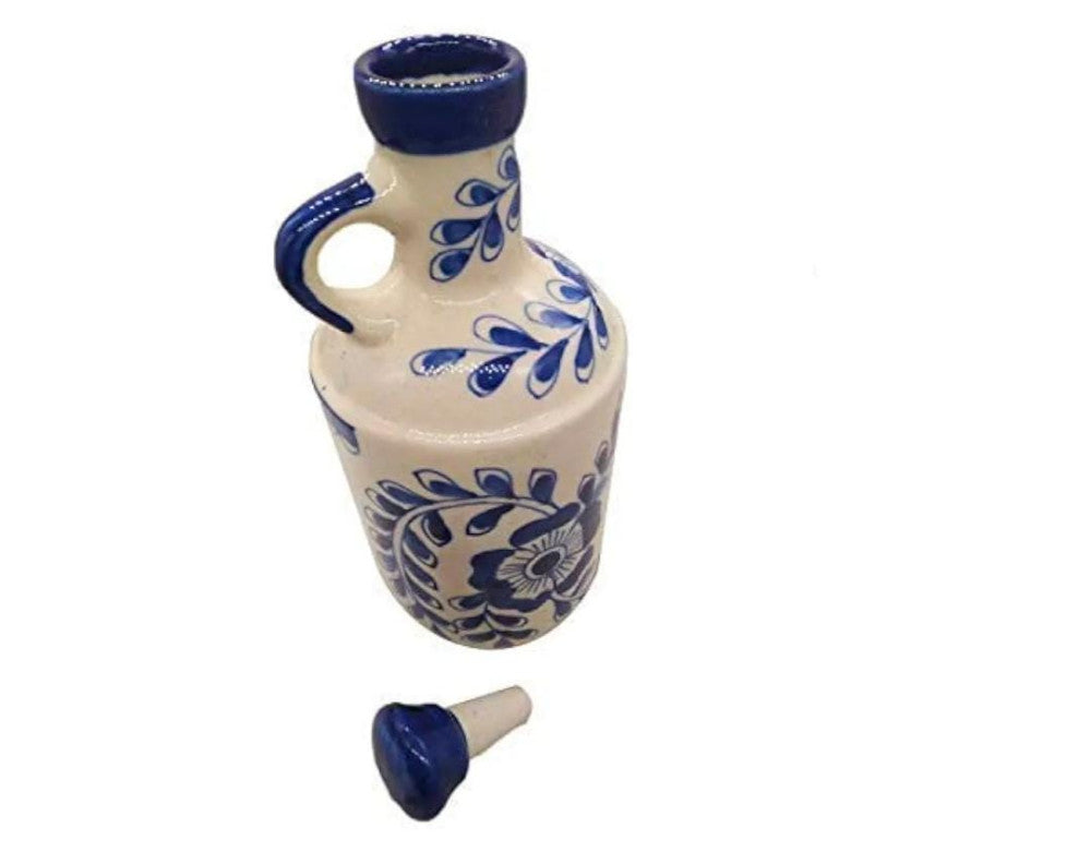 Blue Pottery Beautiful Navy Blue Floral Print Water Bottle