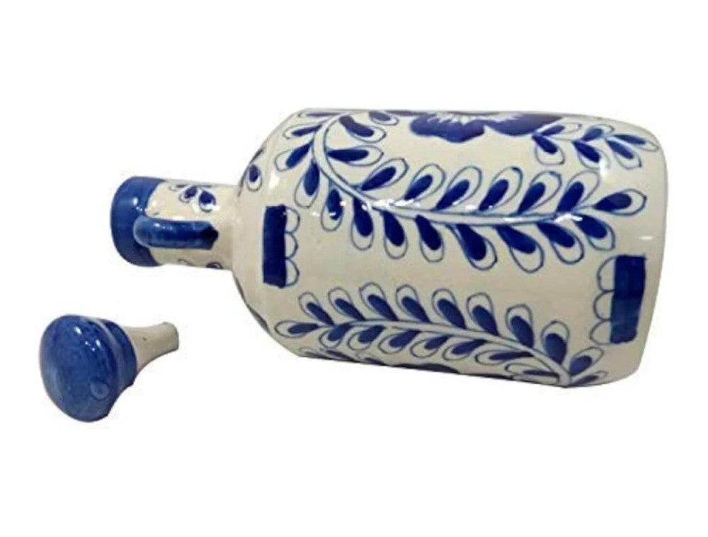 Blue Pottery Beautiful Navy Blue Floral Print Water Bottle