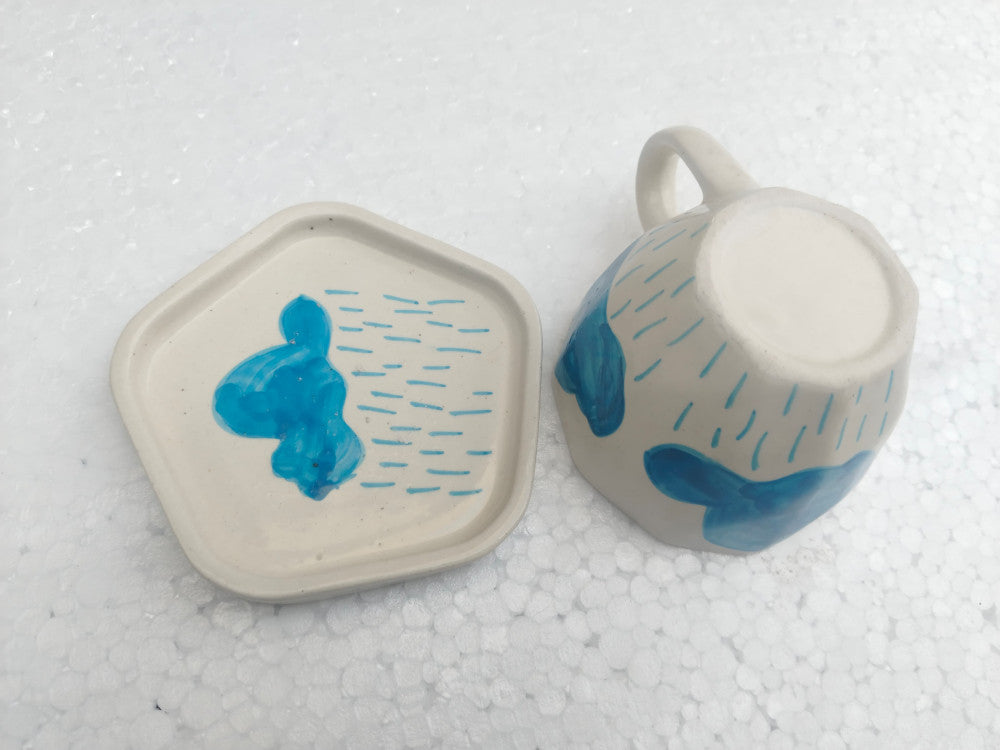 Blue Pottery Beautiful Rain Print Cup Coaster