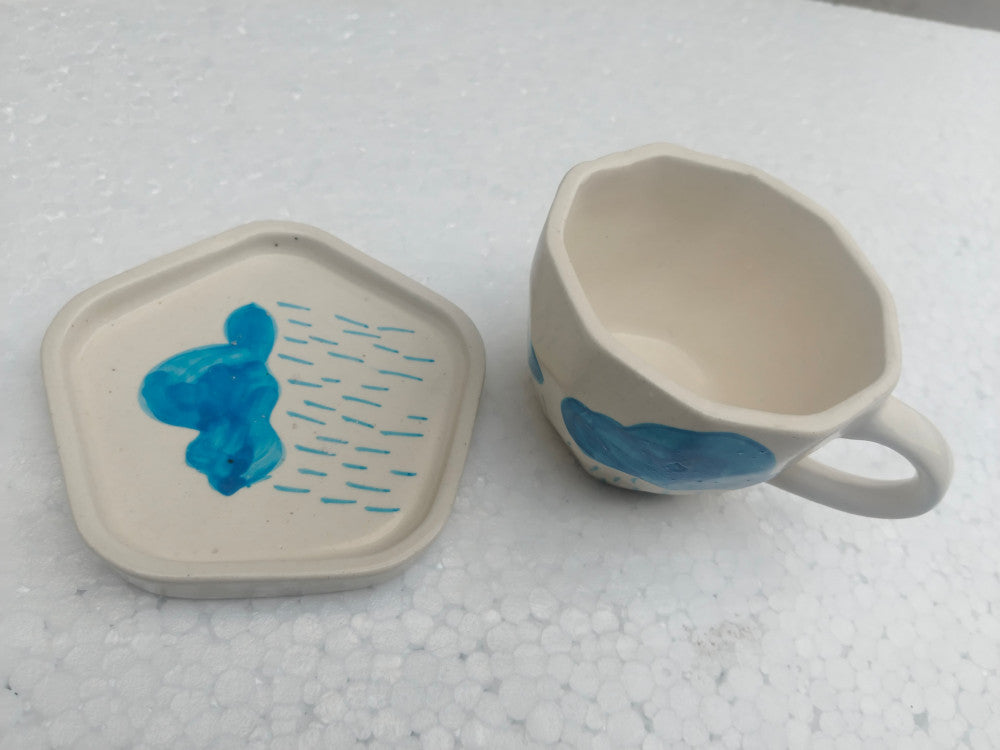 Blue Pottery Beautiful Rain Print Cup Coaster