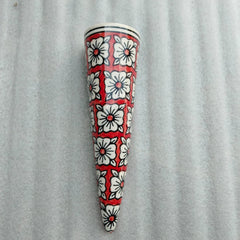 Blue Pottery Cone Wall Planter Floral Design Style 10