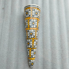 Blue Pottery Cone Wall Planter Floral Design Style 11