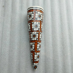 Blue Pottery Cone Wall Planter Floral Design Style 2
