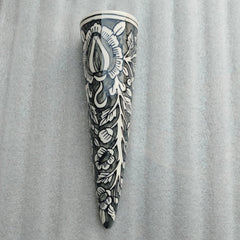 Blue Pottery Cone Wall Planter Floral Design Style 4