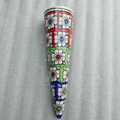 Blue Pottery Cone Wall Planter Floral Design Style 5