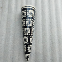 Blue Pottery Cone Wall Planter Floral Design Style 6