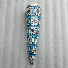 Blue Pottery Cone Wall Planter Floral Design Style 7
