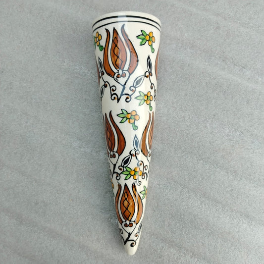 Blue Pottery Cone Wall Planter Floral Design Style 9