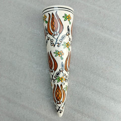 Blue Pottery Cone Wall Planter Floral Design Style 9
