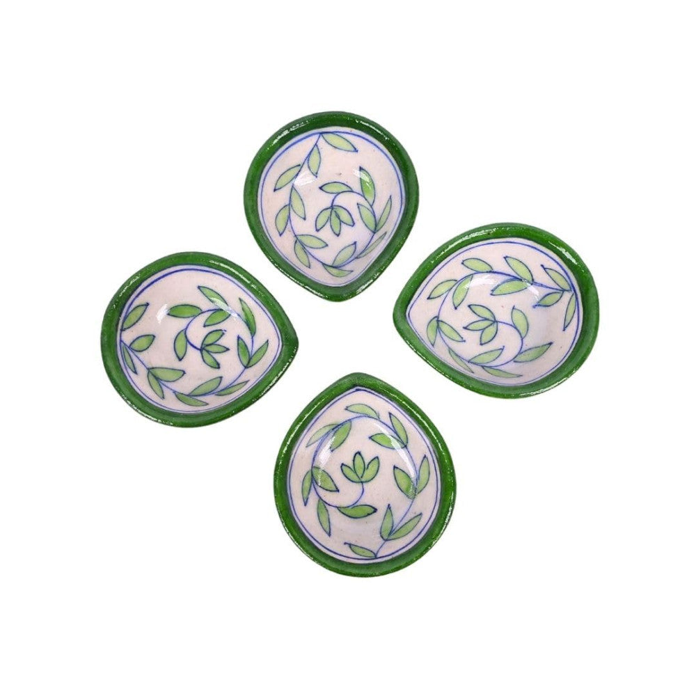 Blue Pottery Floral Diya Set Of 4