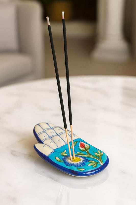 Blue Pottery Hamsa Hand Incense Stick Holder