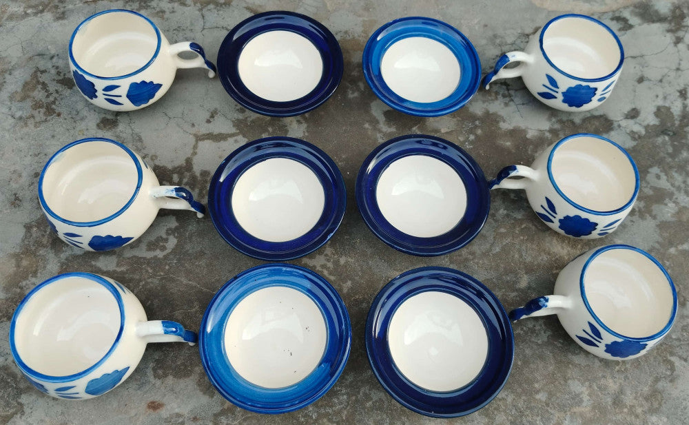 Blue Pottery Home Craft 6 Cup And 6 Saucer Set