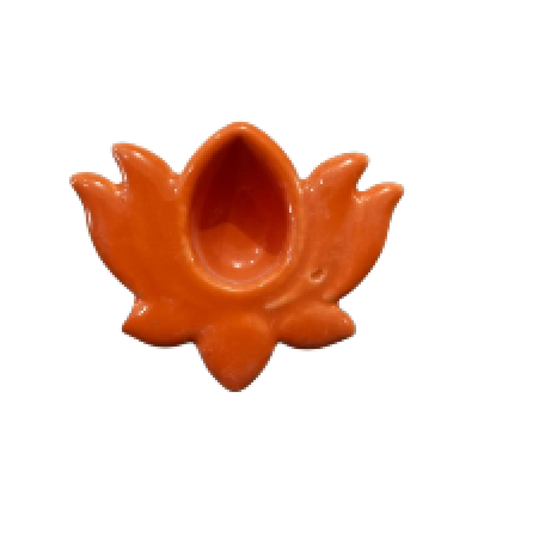 Blue Pottery Lotus Diya Orange